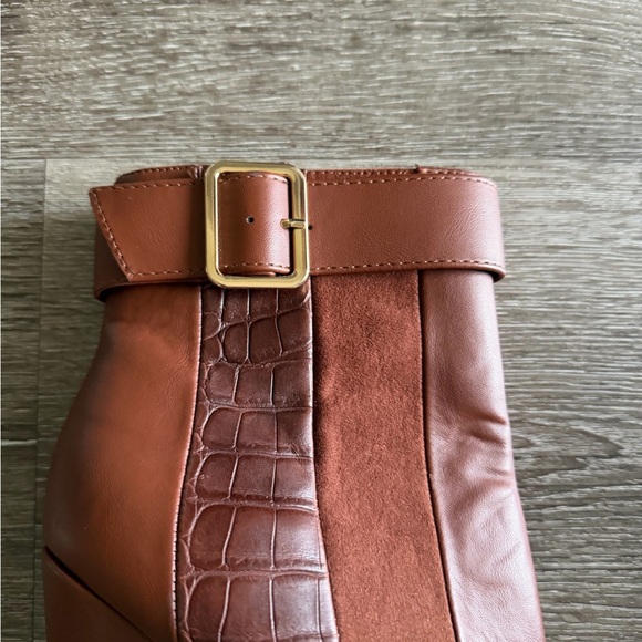 Shoe Dazzle Brown Textured Heeled Boots - Picture 6 of 10